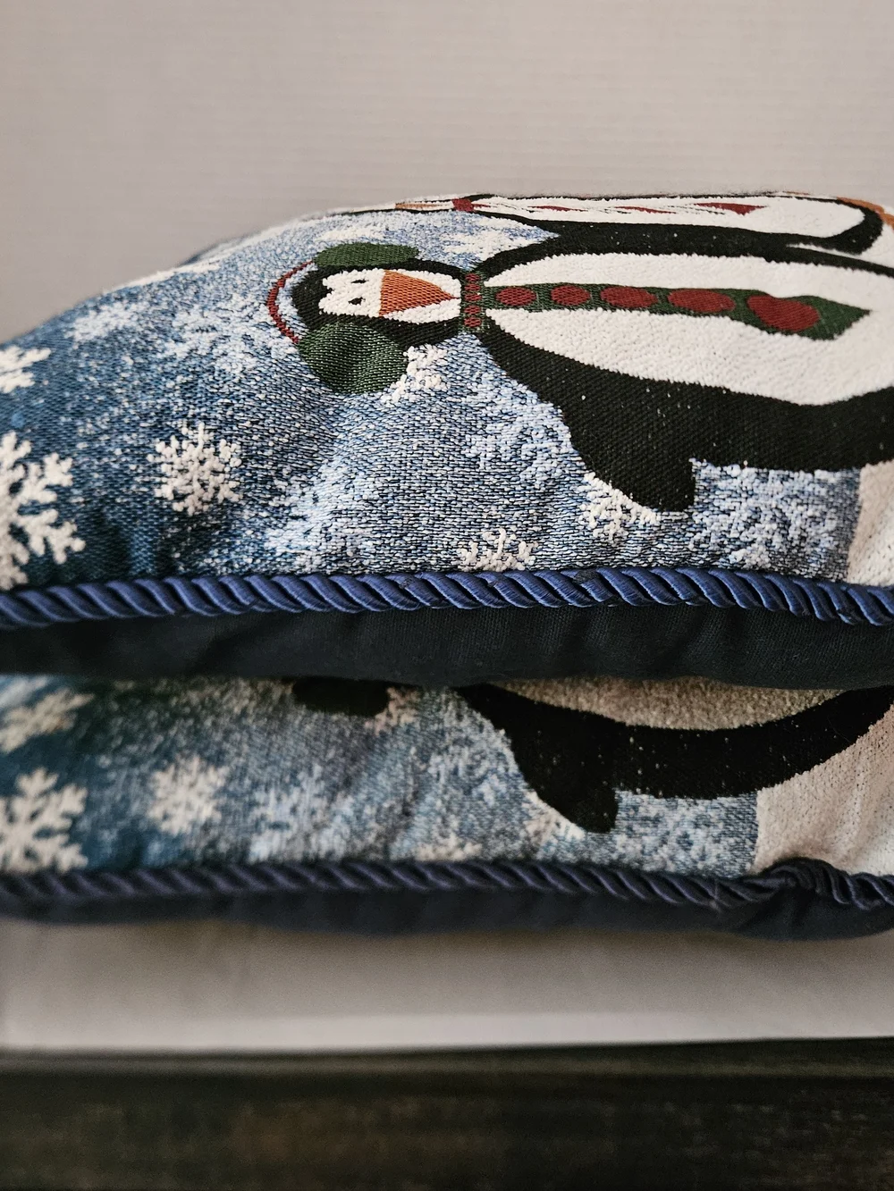 Holiday Penguin Throw Pillow Pair - Blue and White